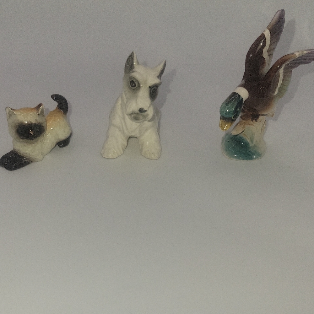 Ceramic Animal Figurine Set - White, Brown, Green